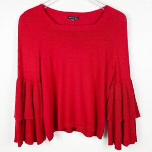 TAKARA GIRLS | Red Long Flounce Sleeve Top XL